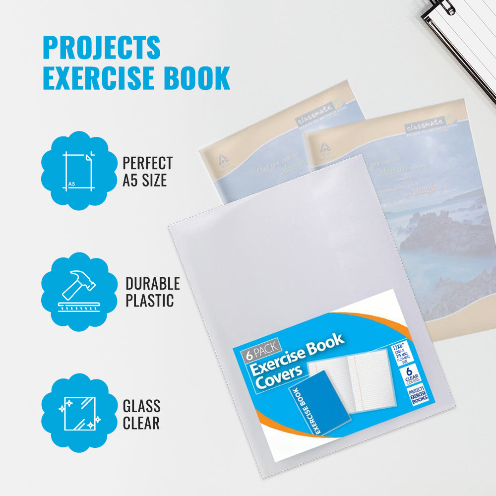 6 Pack Of Strong Clear Plastic Exercise Book Covers