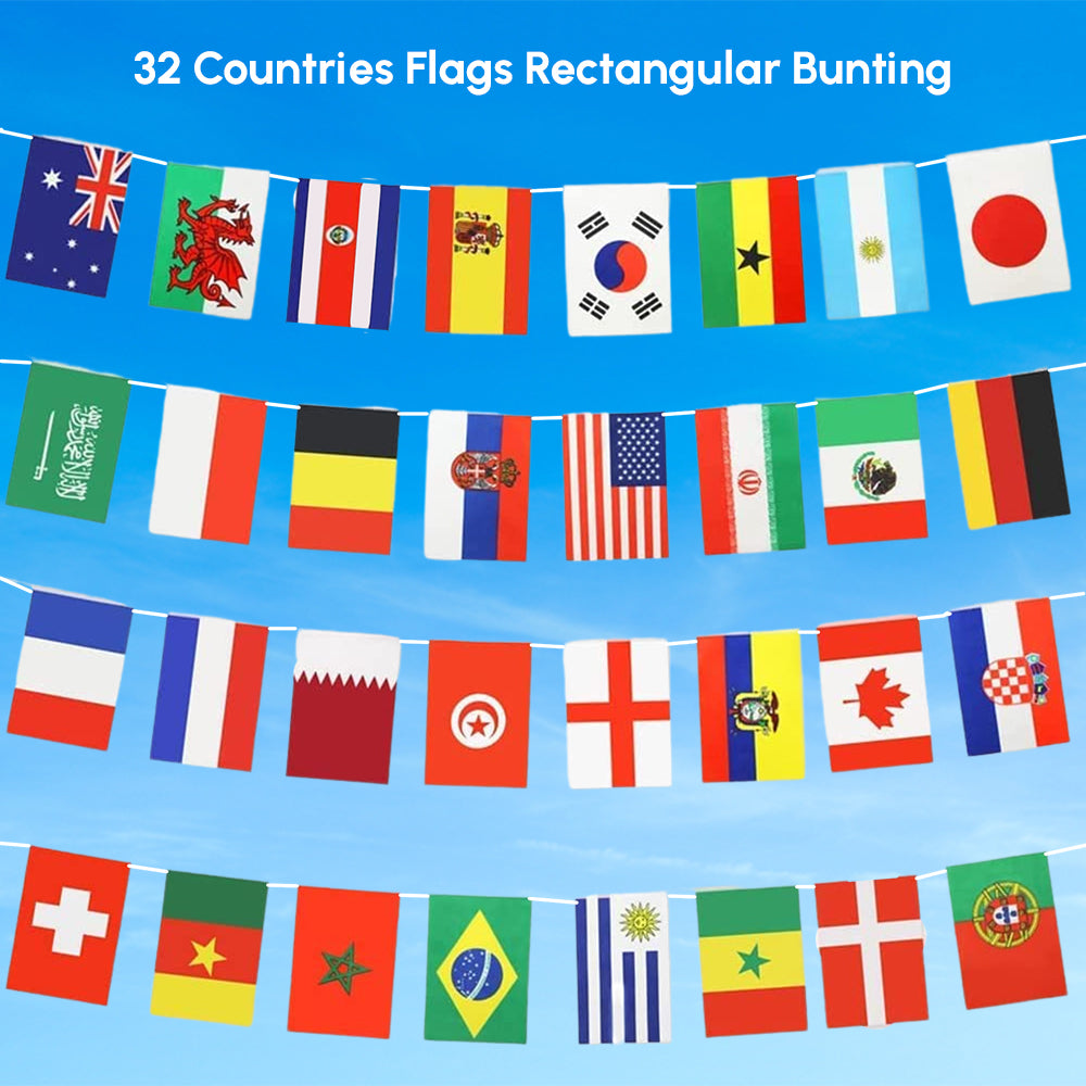 32 Countries National Football Team Double Printing Flags Bunting, 10M