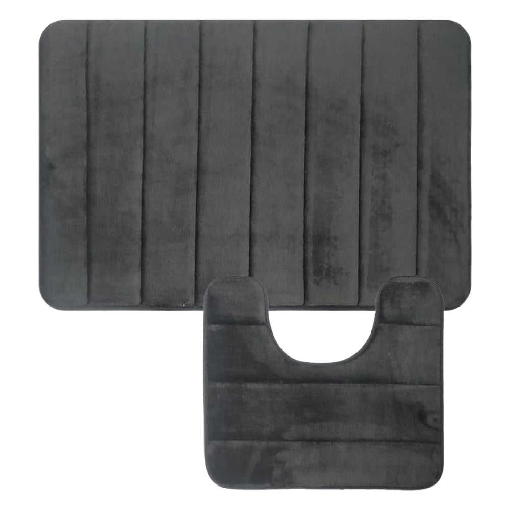 Dark Grey Non Slip Bath Mat Set 