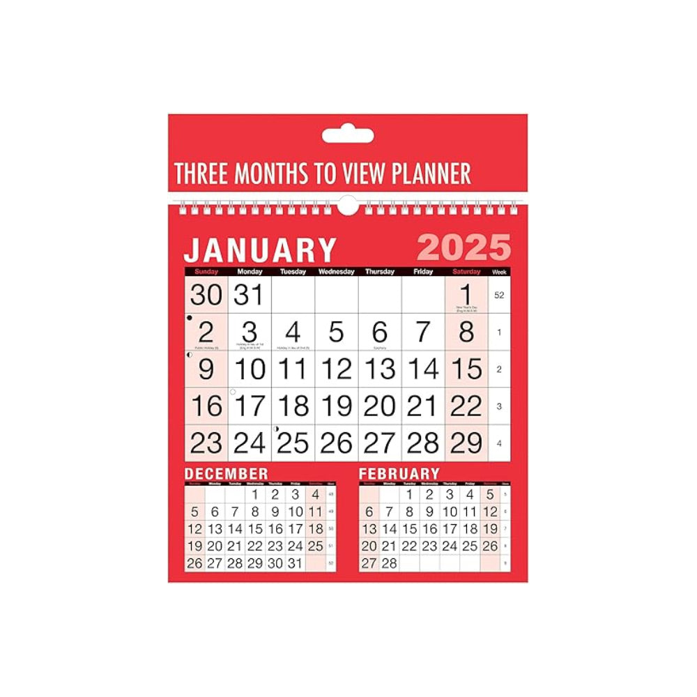 Year 2025 - 3 Month to View Calendar