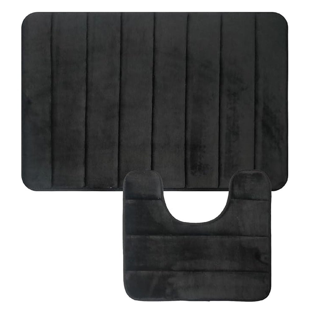 Black Non Slip Bath Mat Set 