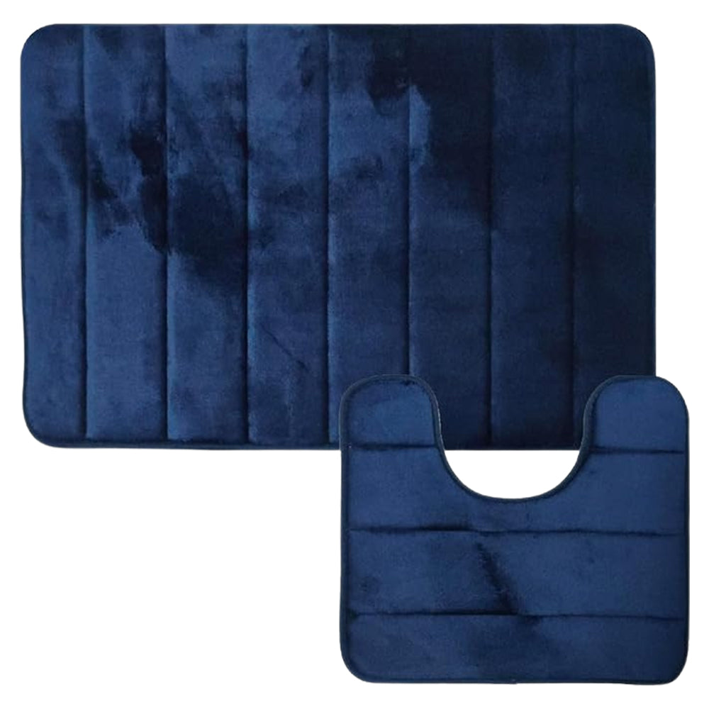 Blue Non Slip Bath Mat Set