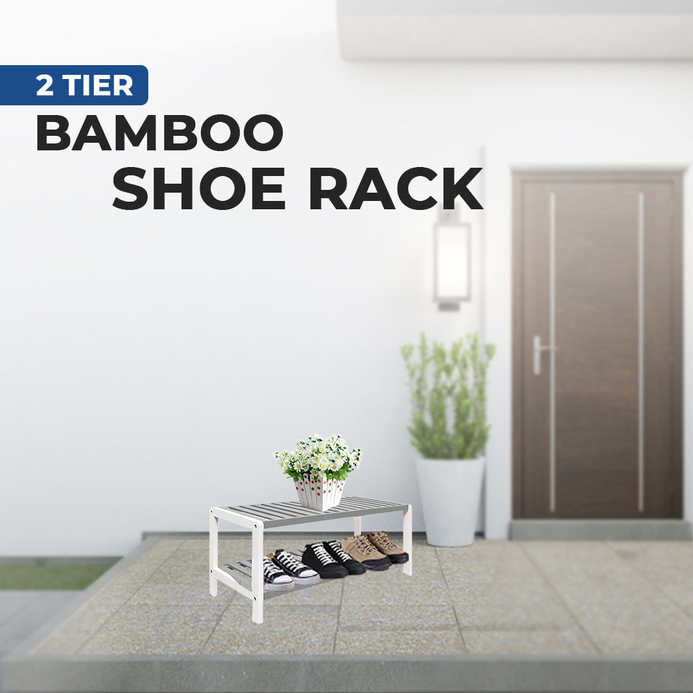 2 Tier Bamboo Shoe Rack and Plant Stand