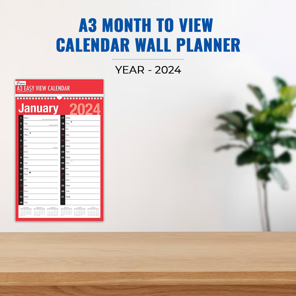 A3 Month to View Calendar