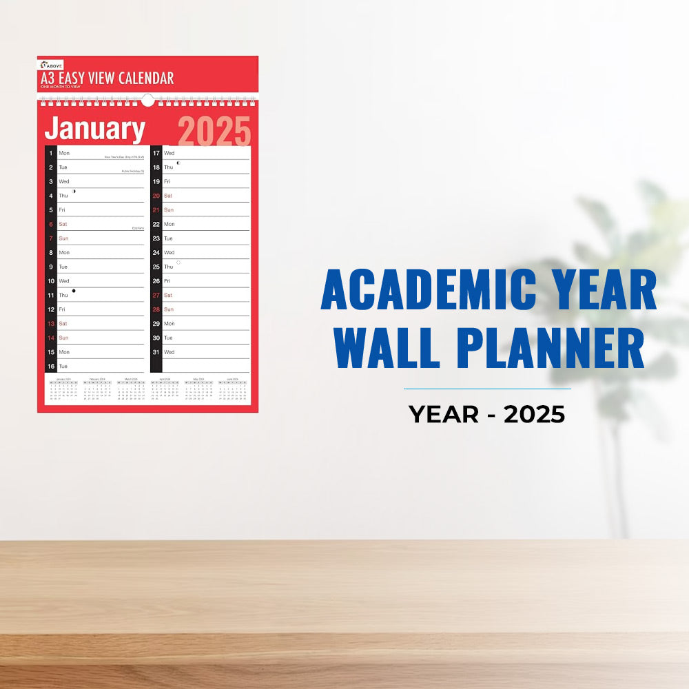 2025 A3 Month to View Calendar - Academic Year Wall Planner
