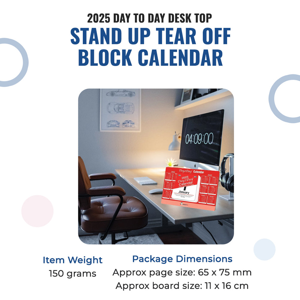 2025 Day To Day Desk Top Stand Up Tear Off Block Calendar