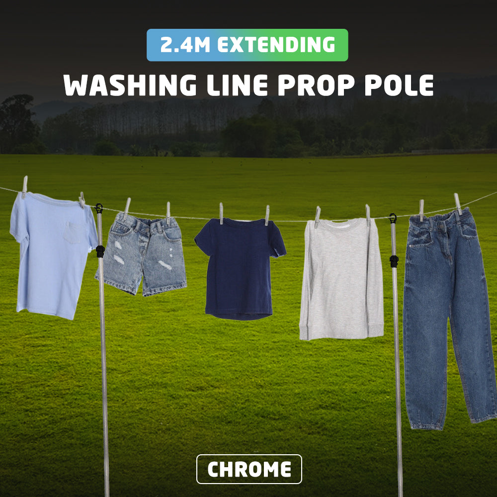 Extending Washing Line Prop Pole - Chrome
