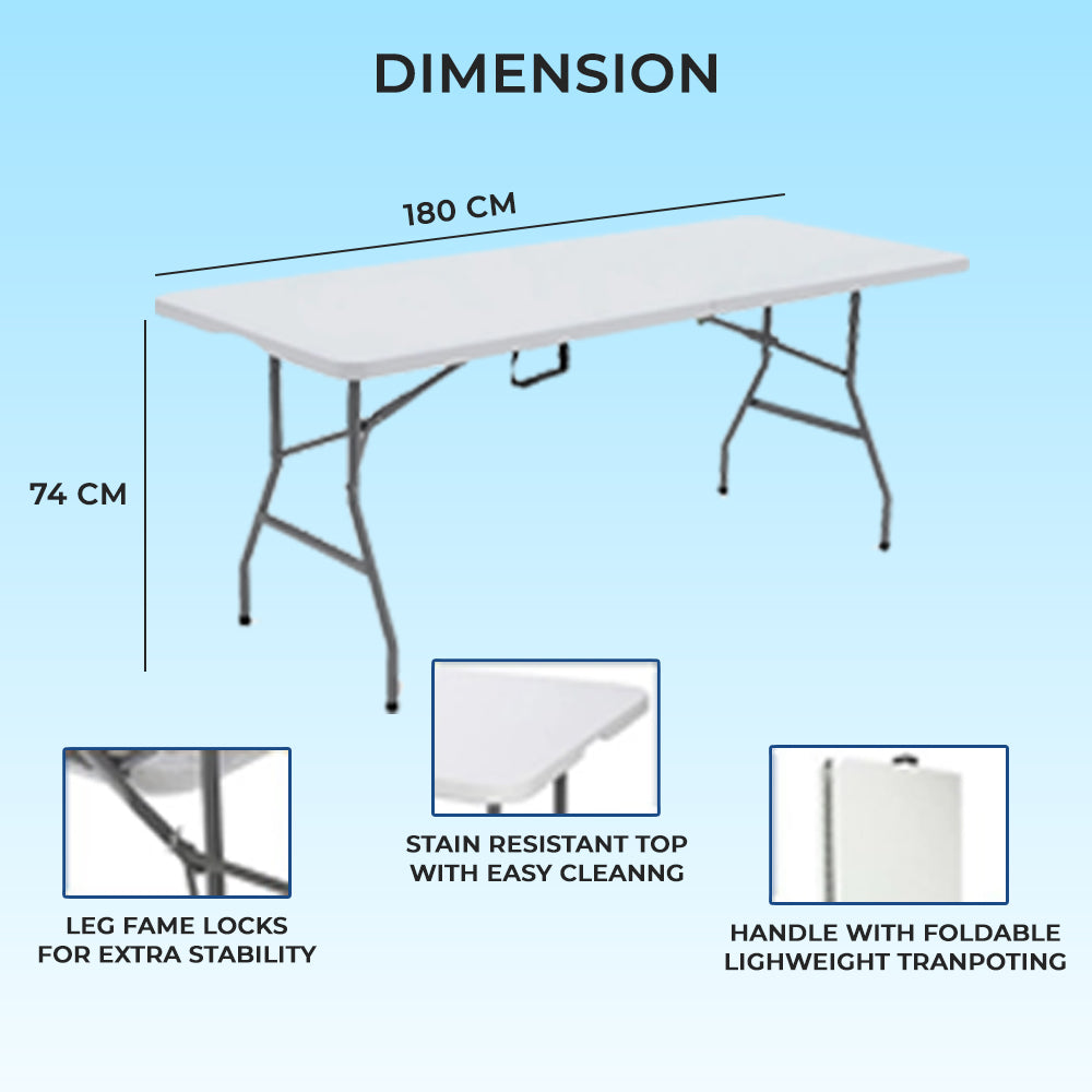 6Ft White Heavy Duty Folding Table 