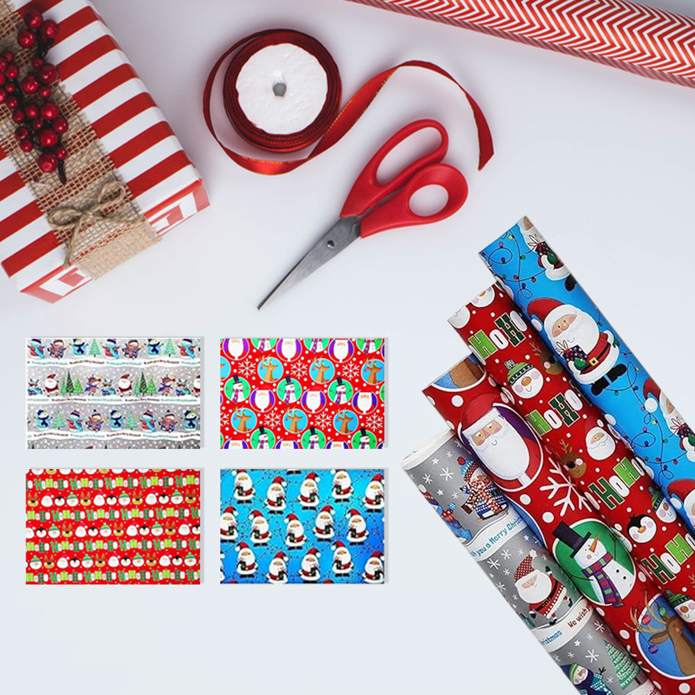 Pack of 4 Christmas Character Gift Wrapping Paper Rolls