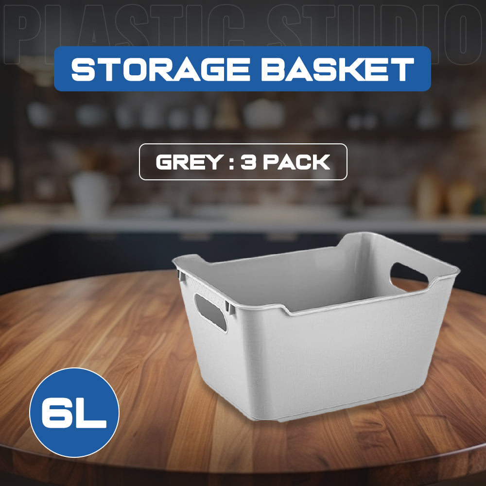 Grey 6L 3PK Plastic Studio Storage Baskets