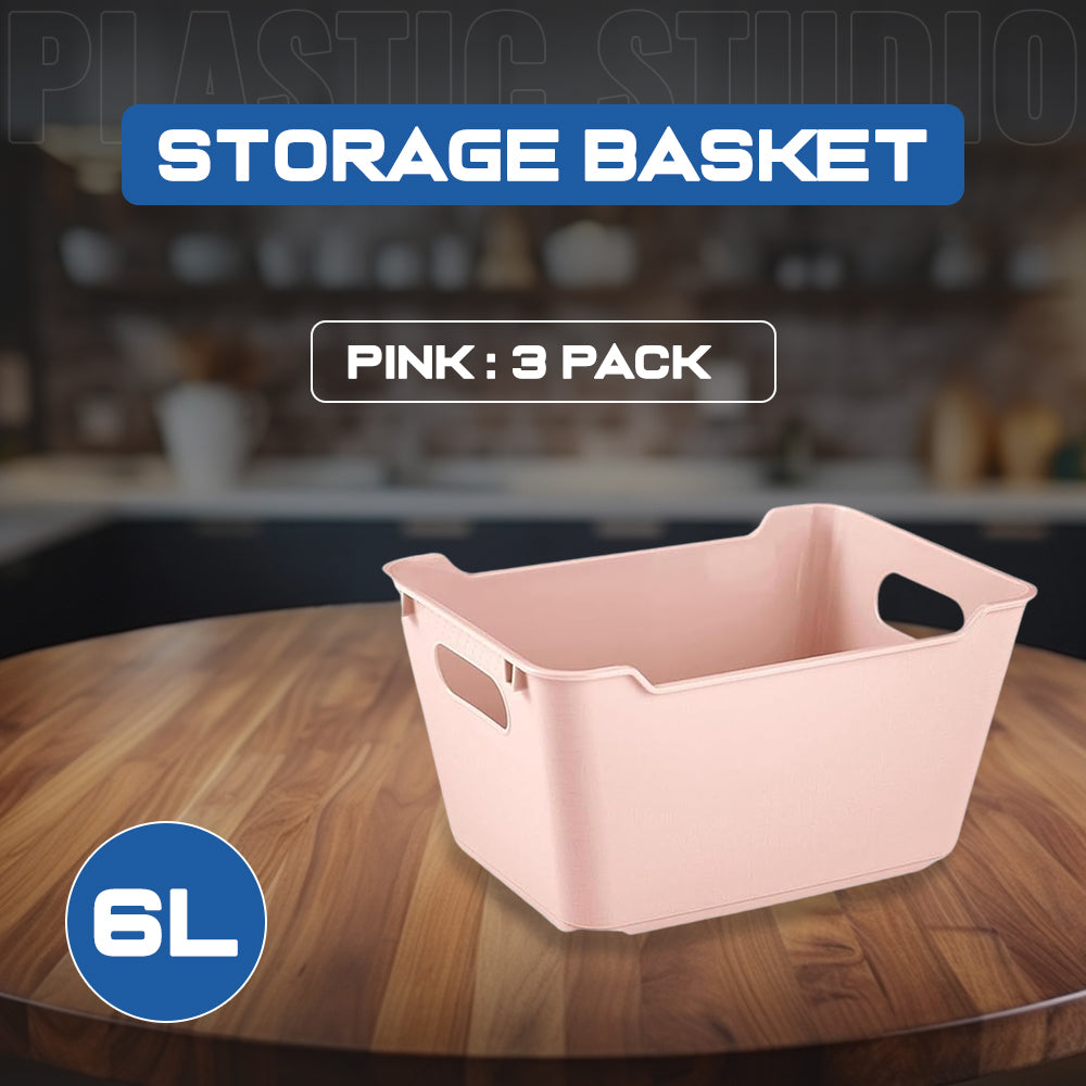 Pink 6L 3PK Plastic Studio Storage Baskets