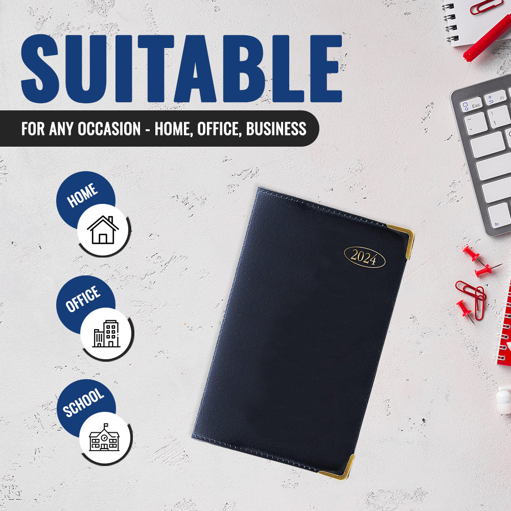 Slim Week to View, PVC Leather Effect Diary with Metal Corners