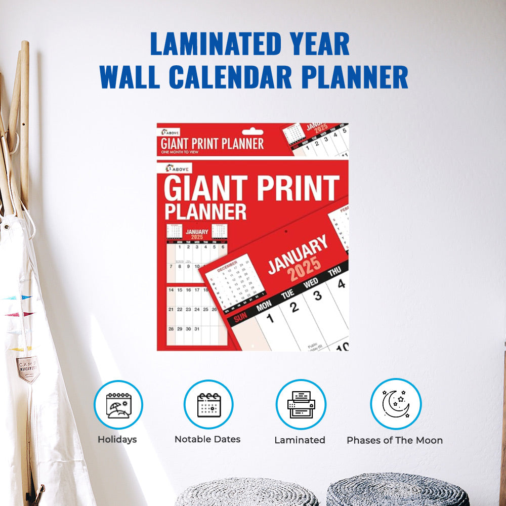 2025 Giant Print Month To View Wall Calendar - Laminated