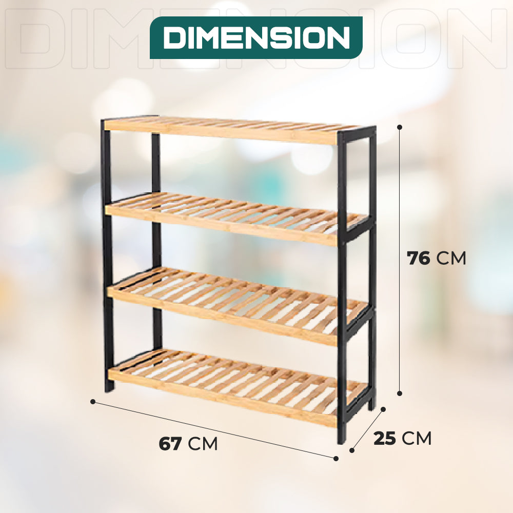 Dimension of 4 Tier Bamboo Shoe Rack