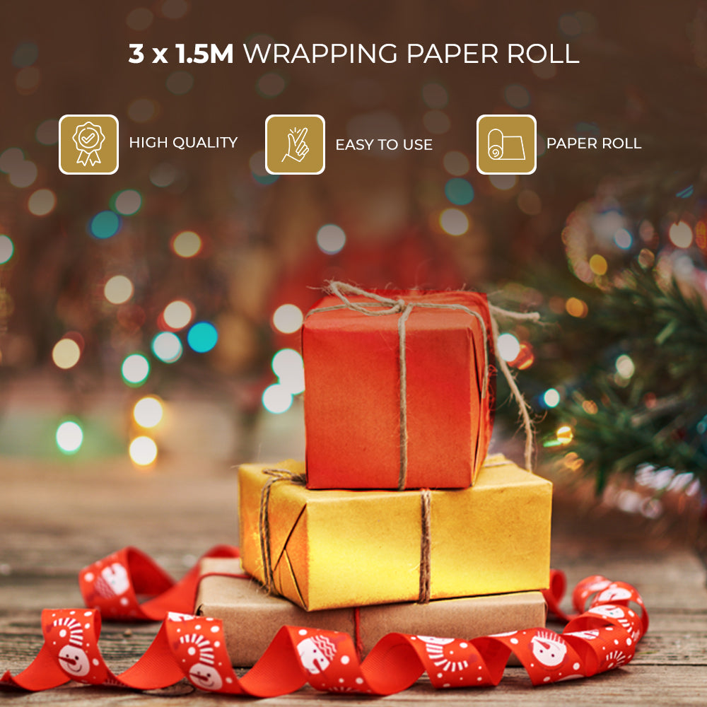 Set Of 4 Traditional Christmas Wrapping Paper Rolls 4 x 4M Rolls