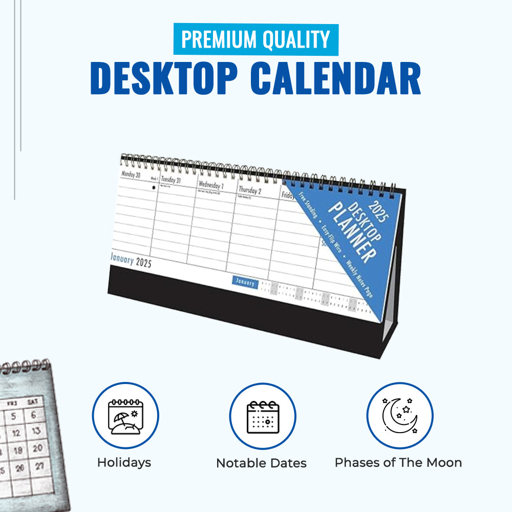 2025 Blue and Black Desktop Flip Calendar