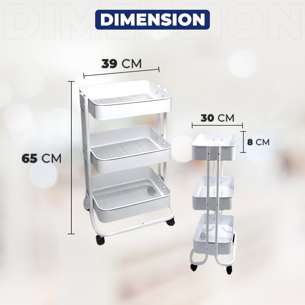 Dimension of White 3-Tier Kitchen Trolley