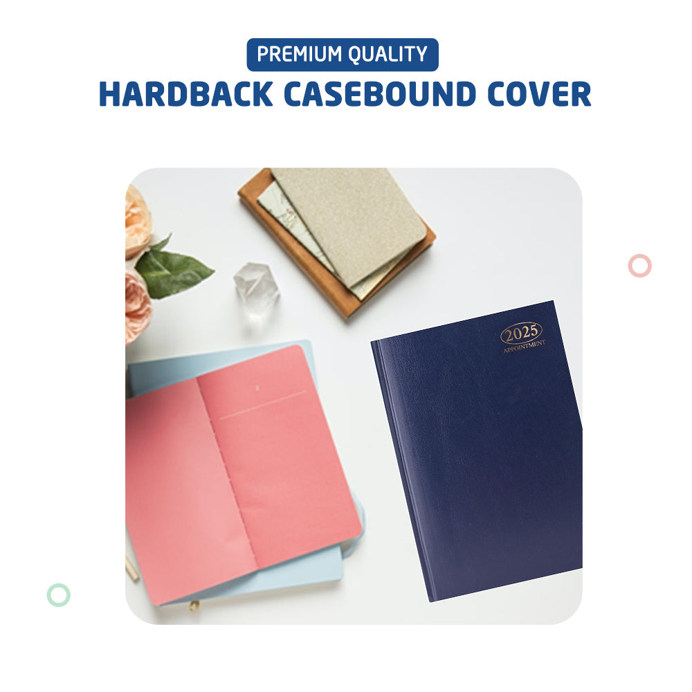 2025 A5 Day to Page Appointment Diary - Hardback Casebound Cover
