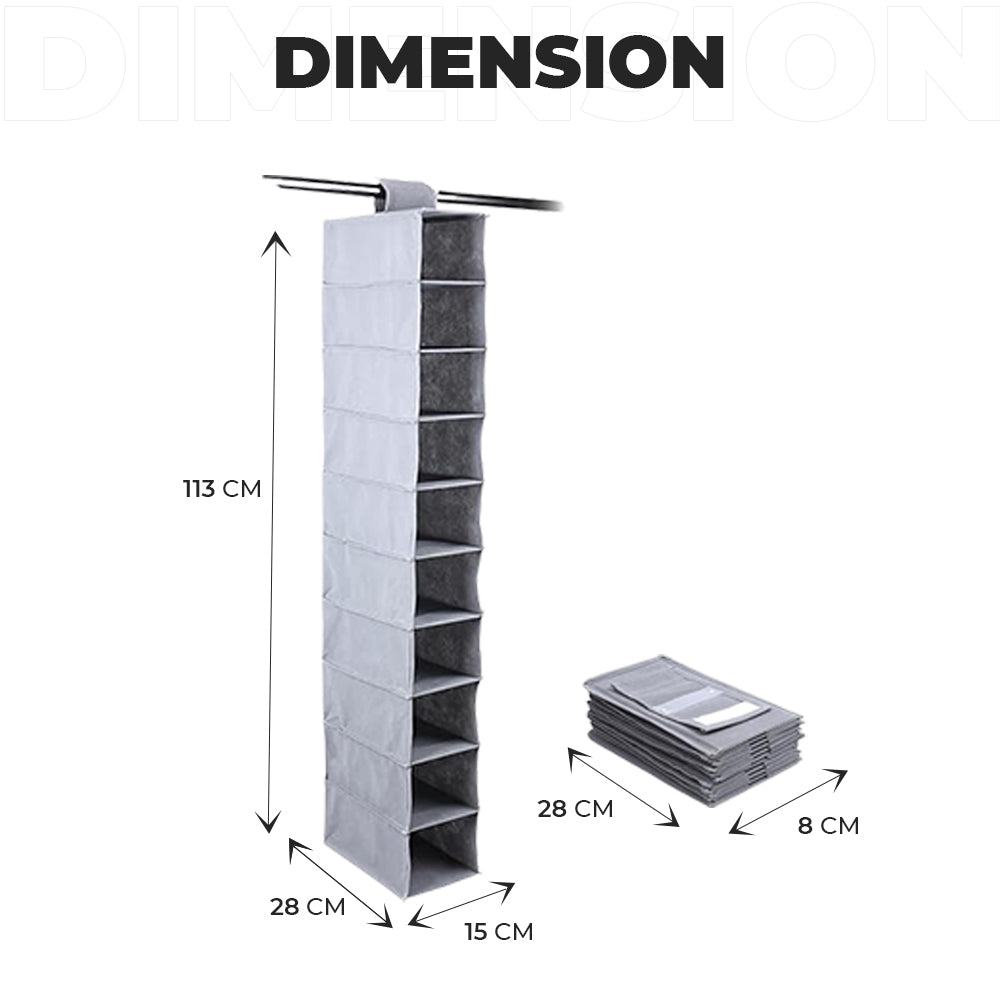 Dimension of 10 shelves Foldable Wardrobe Closet Organizer