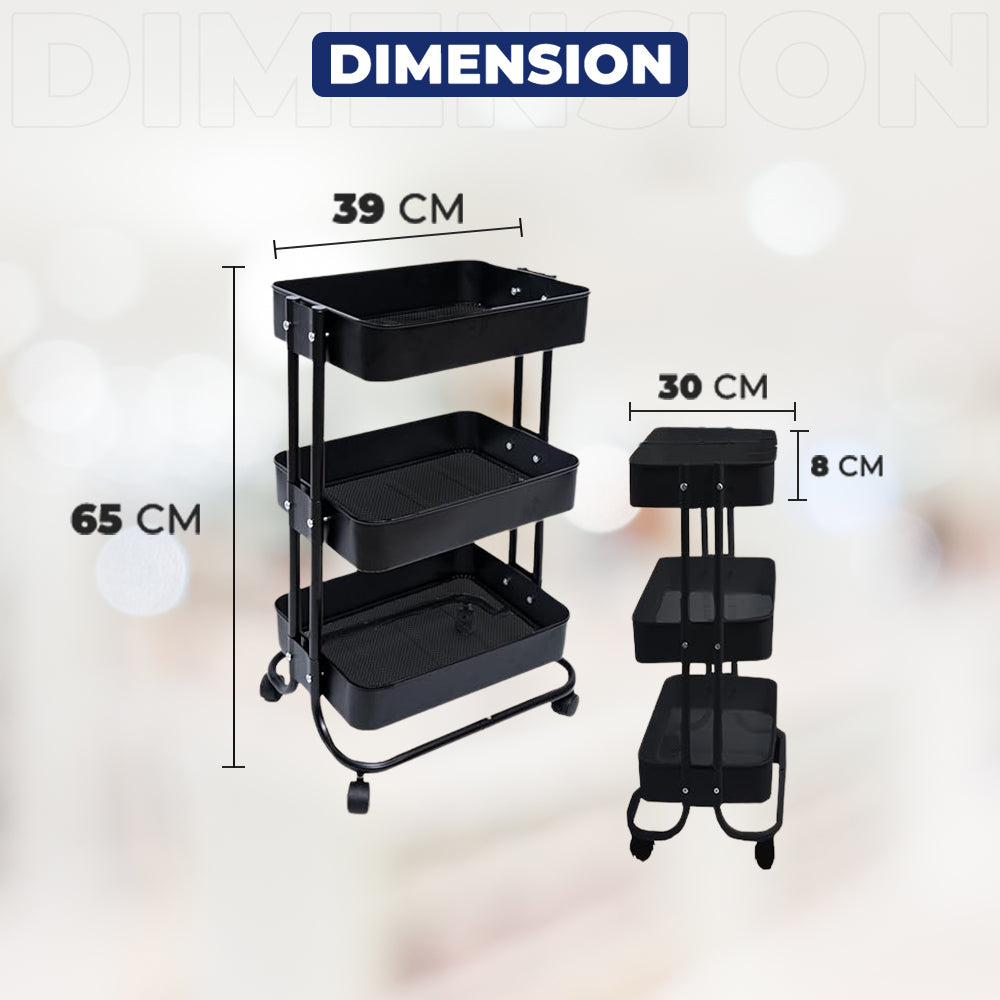 Dimension of Black 3-Tier Kitchen Trolley