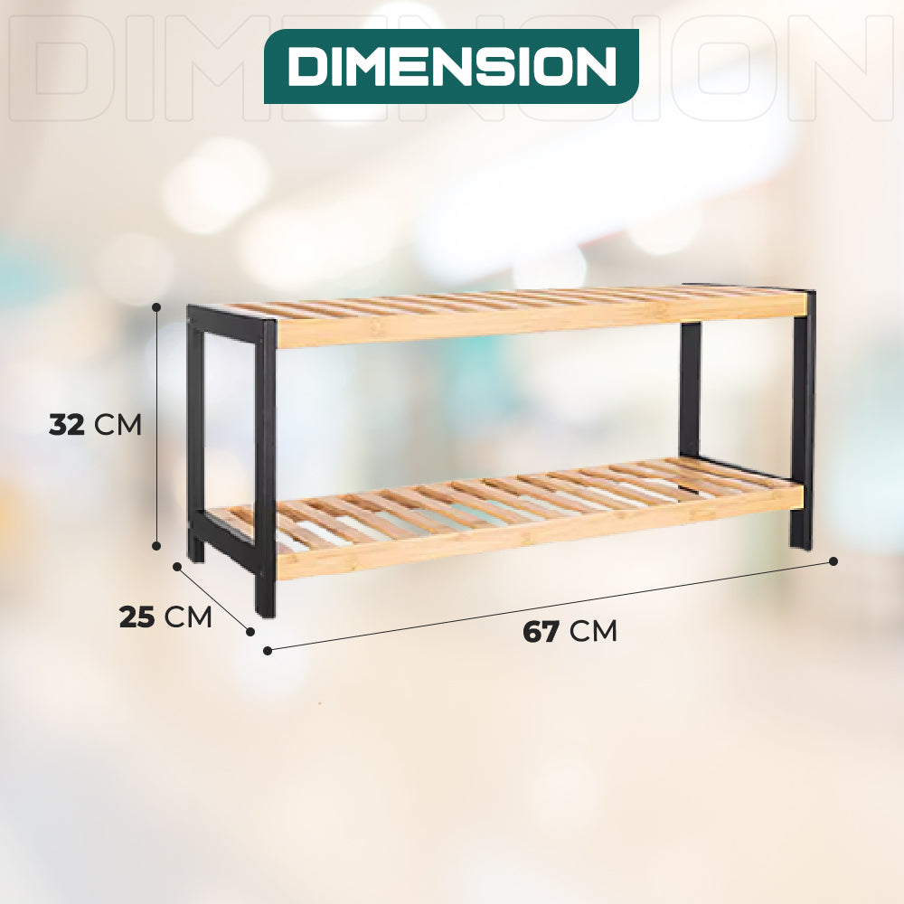 Dimension of 2 tier Bamboo Shoe Rack