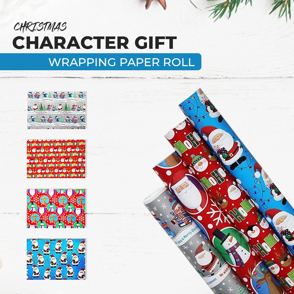 Pack of 4 Christmas Character Gift Wrapping Paper Rolls