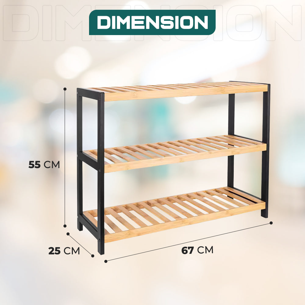Dimension of 3 Tier Bamboo Shoe Rack