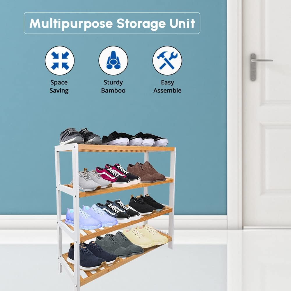 Tier Bamboo Shoe Rack Natural White - Main Image