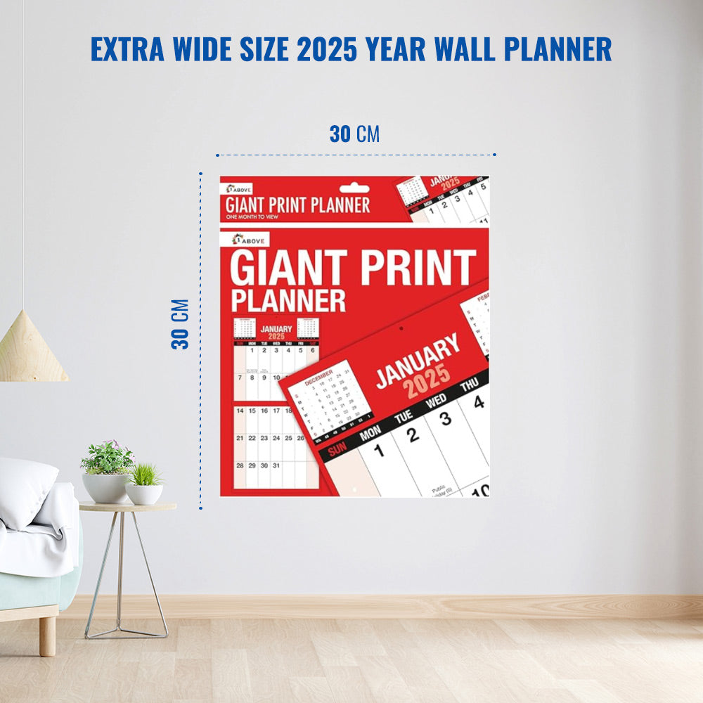 2025 Giant Print Month To View Wall Calendar - Dimension