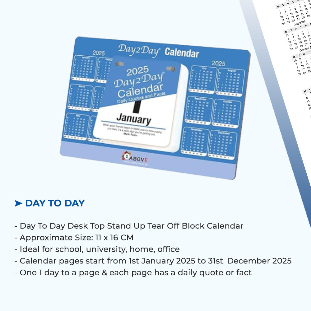 2025 Day To Day Desk Top Stand Up Tear Off Block Calendar