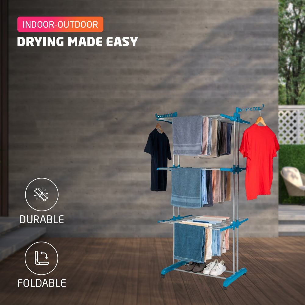 1ABOVE 3 Tier Clothes Airer, Indoor And Outdoor Clothes Drying Rack With 15 M Drying Space, Non-Slip Feet And Corner Spaces For Hangers (1