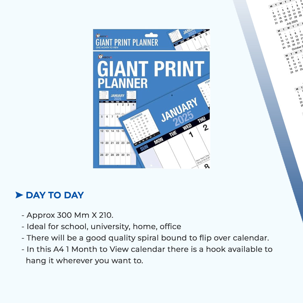 2025 Giant Print Month To View Wall Calendar