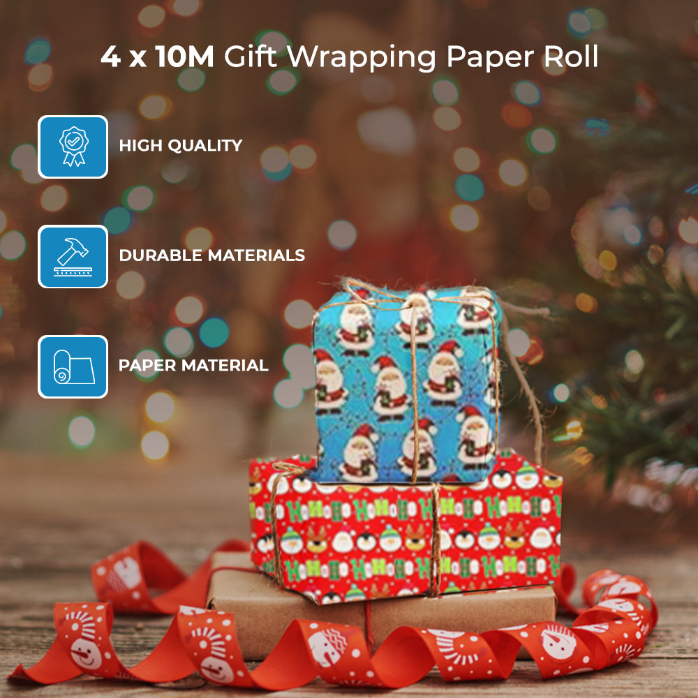 Pack of 4 Christmas Character Gift Wrapping Paper Rolls