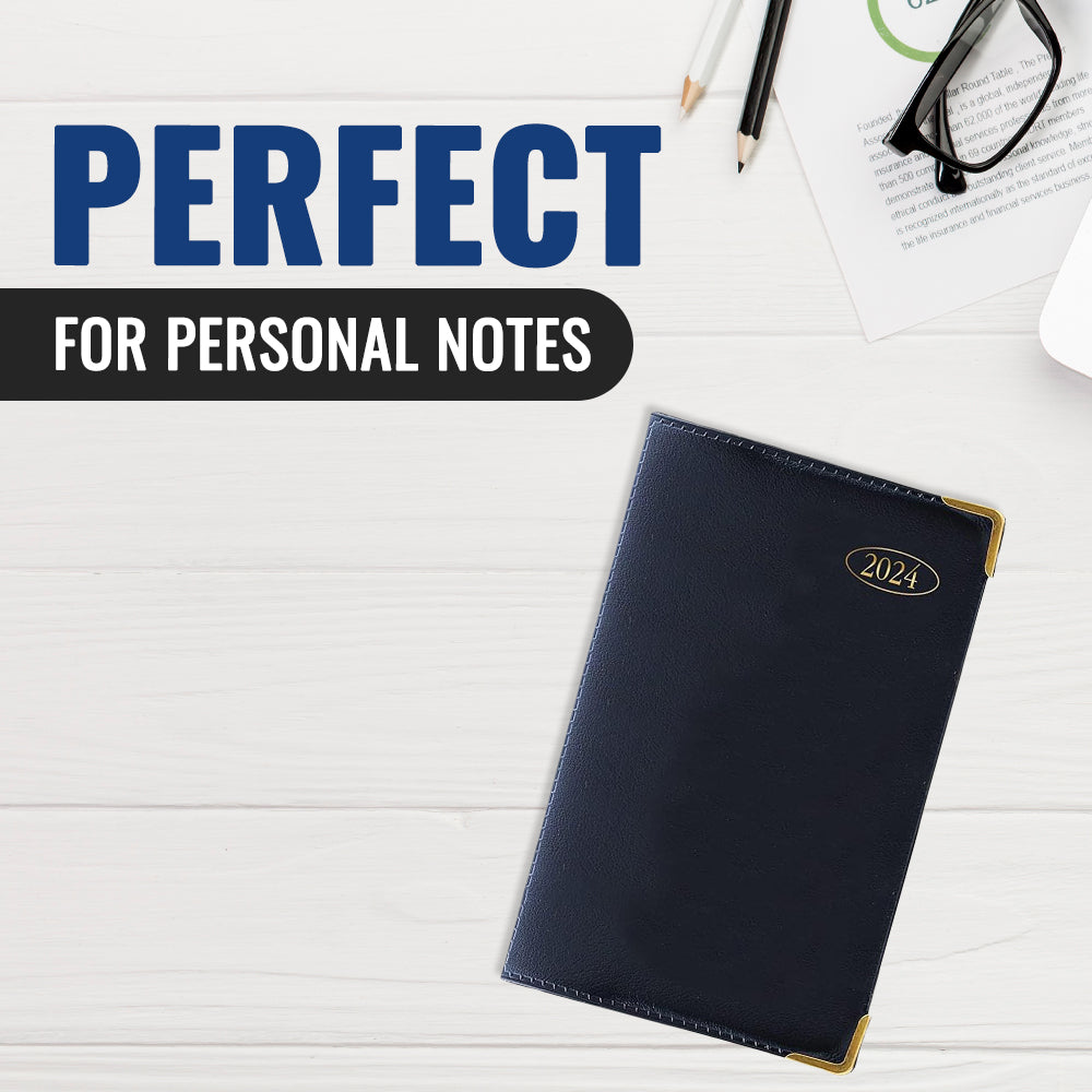 Slim Week to View, PVC Leather Effect Diary with Metal Corners
