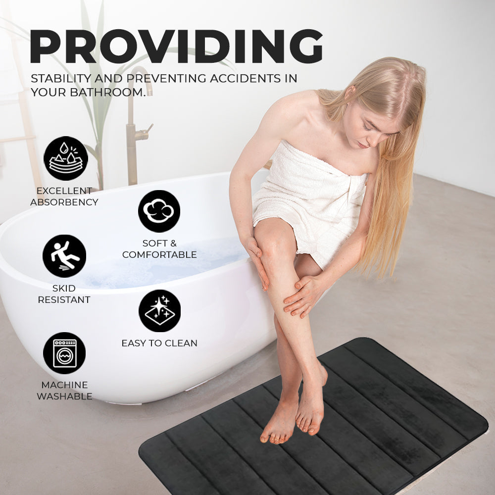 Dark Grey Non Slip Bath Mat Set 