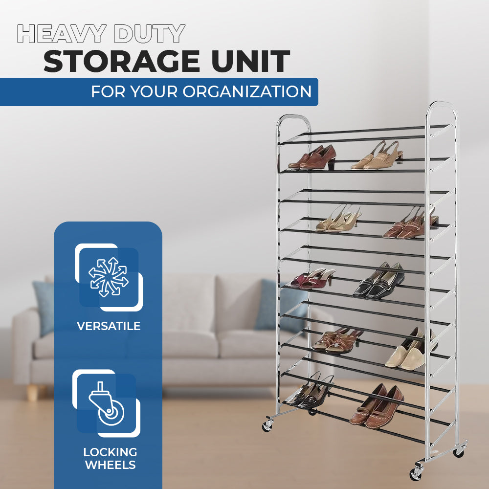 10 Tier Shoe Rack Chrome Vertical 10 Tier Shoe Rack