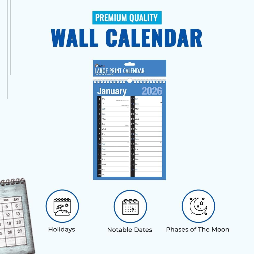 2026 A4 Month to View Calendar