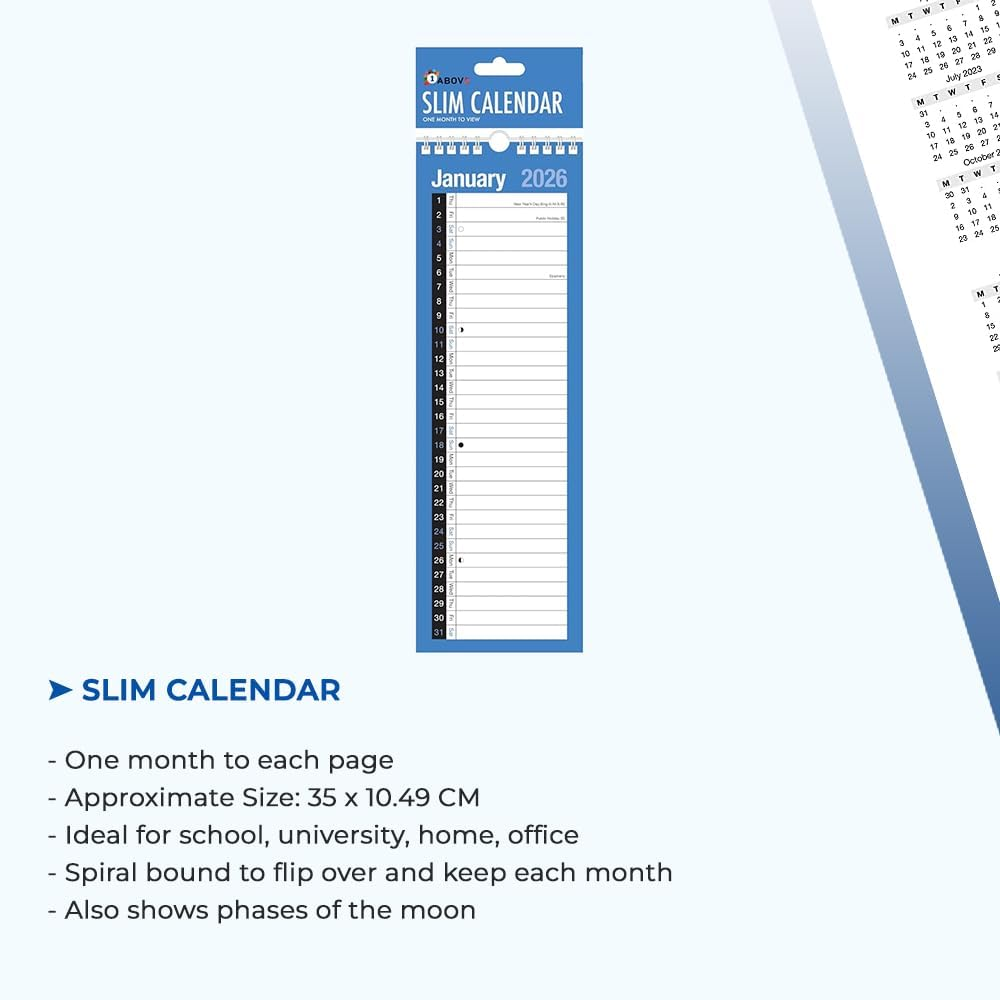 2026 Slim Calendar Wall Planner