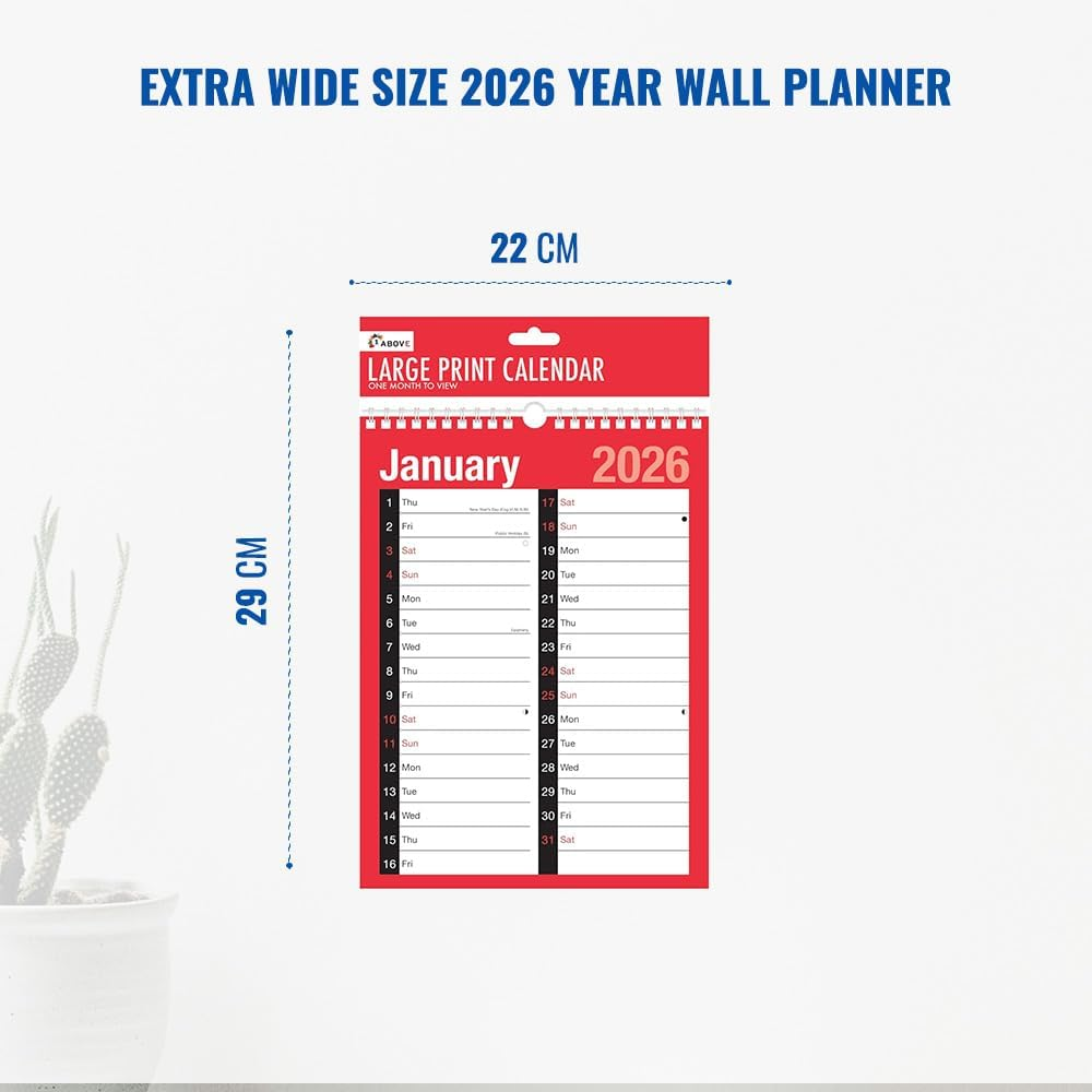 2026 A4 Month to View Calendar