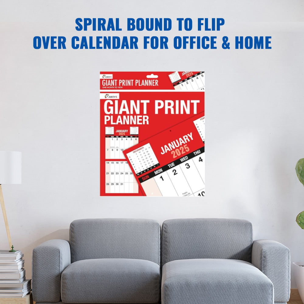 2025 Giant Print Month To View Wall Calendar for Office & Home