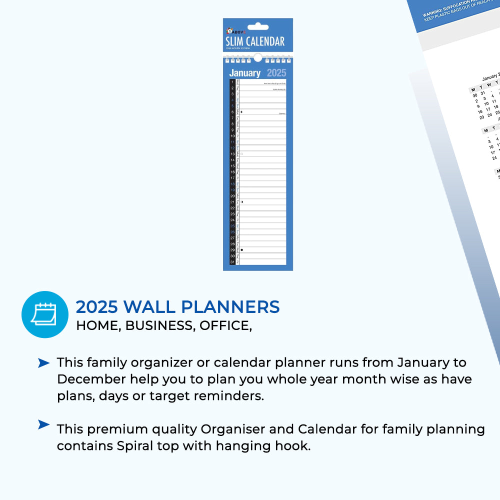 2025 Slim Calendar Wall Planner