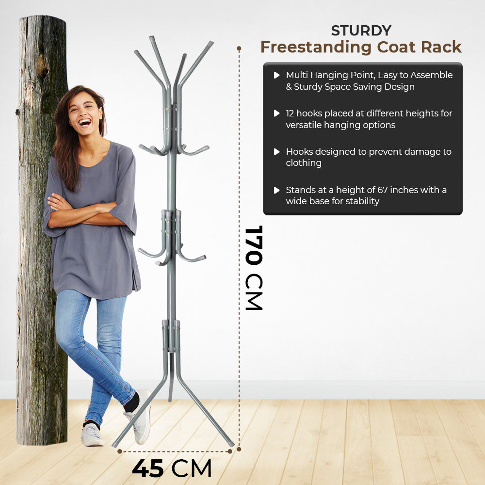 Buy 12 Hooks Freestanding Metal Coat Rack