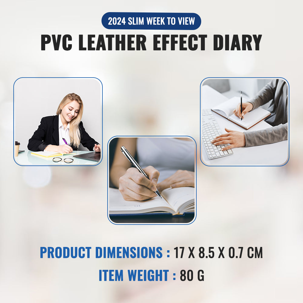 Slim Week to View, PVC Leather Effect Diary with Metal Corners