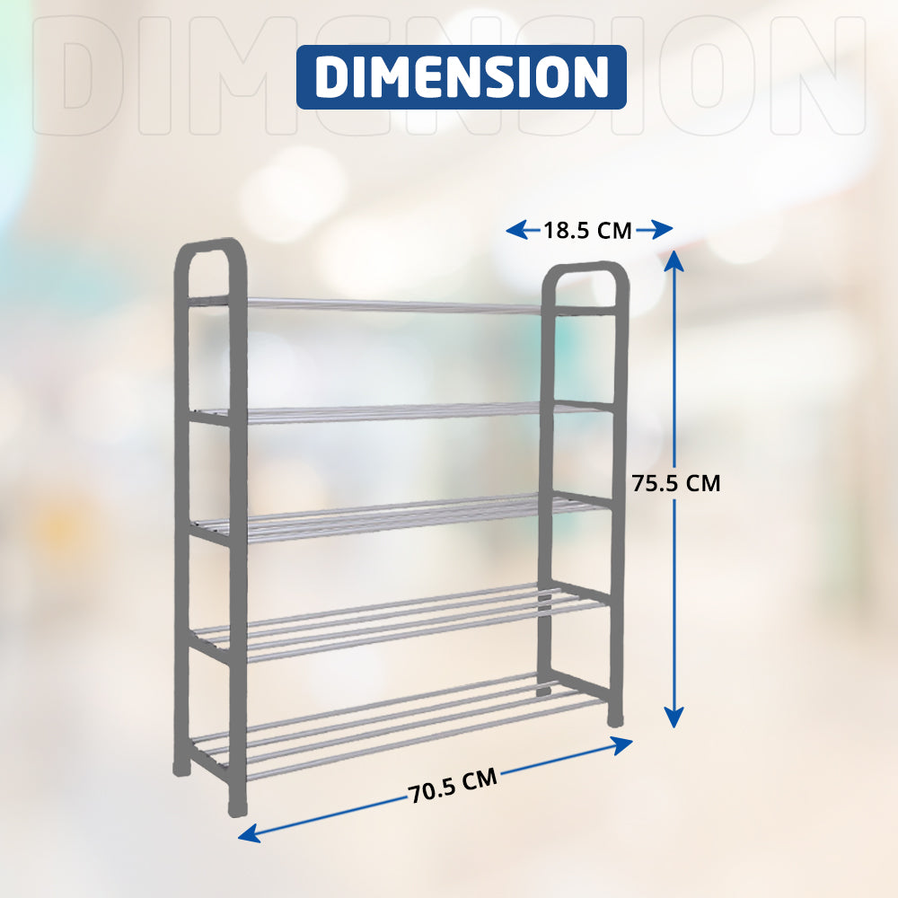 5 Tier Shoe Rack - Dimension of Grey  Shoe Rack