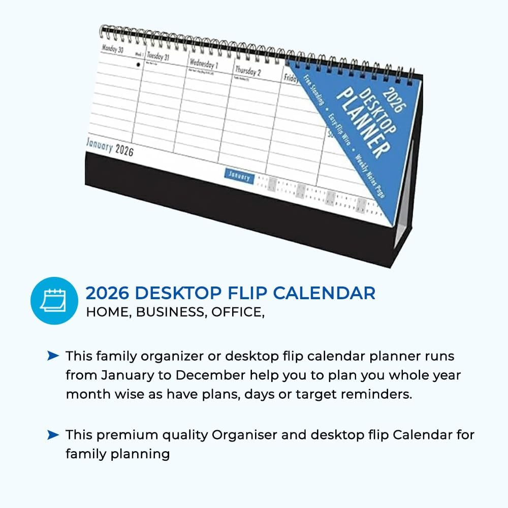 2026 Blue and Black Desktop Flip Calendar