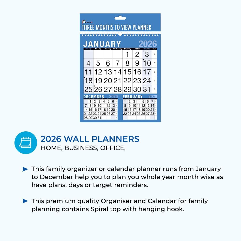 Year 2026 - 3 Month to View Calendar