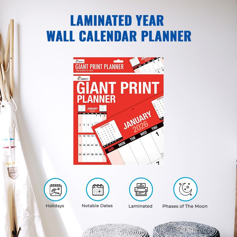 2026 Giant Print Month To View Wall Calendar