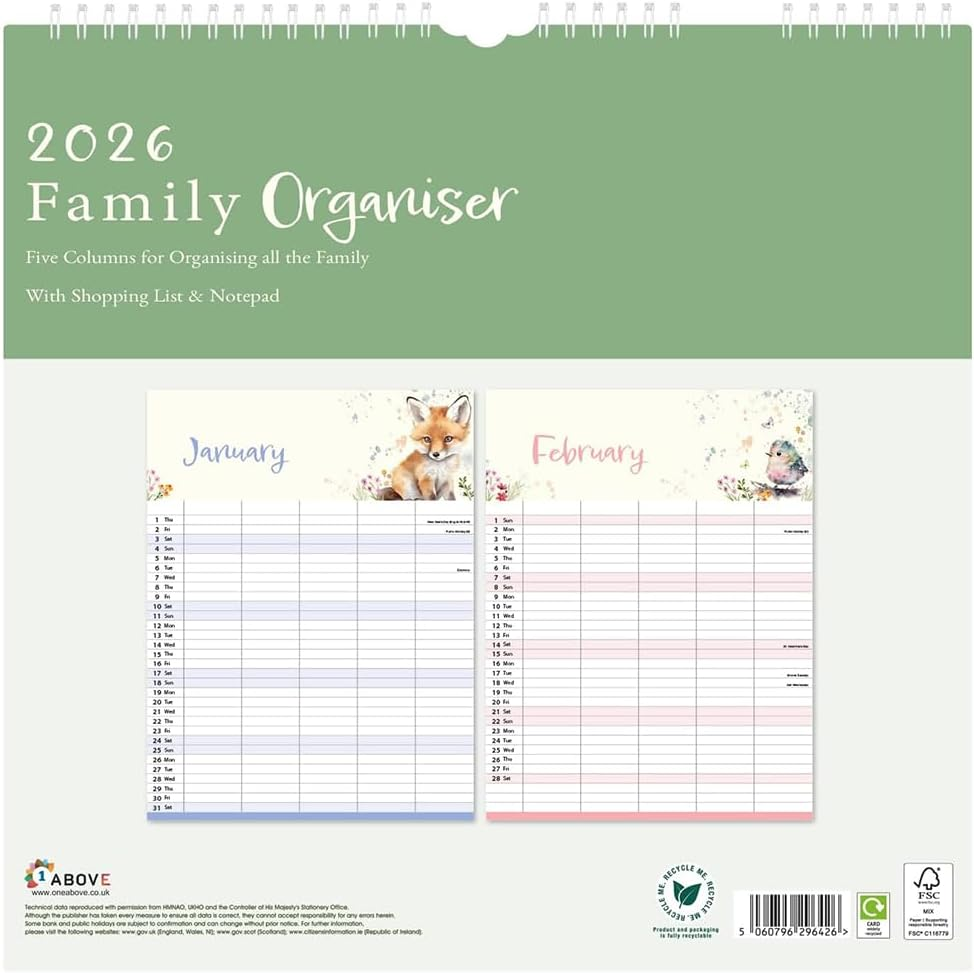 2026 Family Organiser Calendar Wall Planner