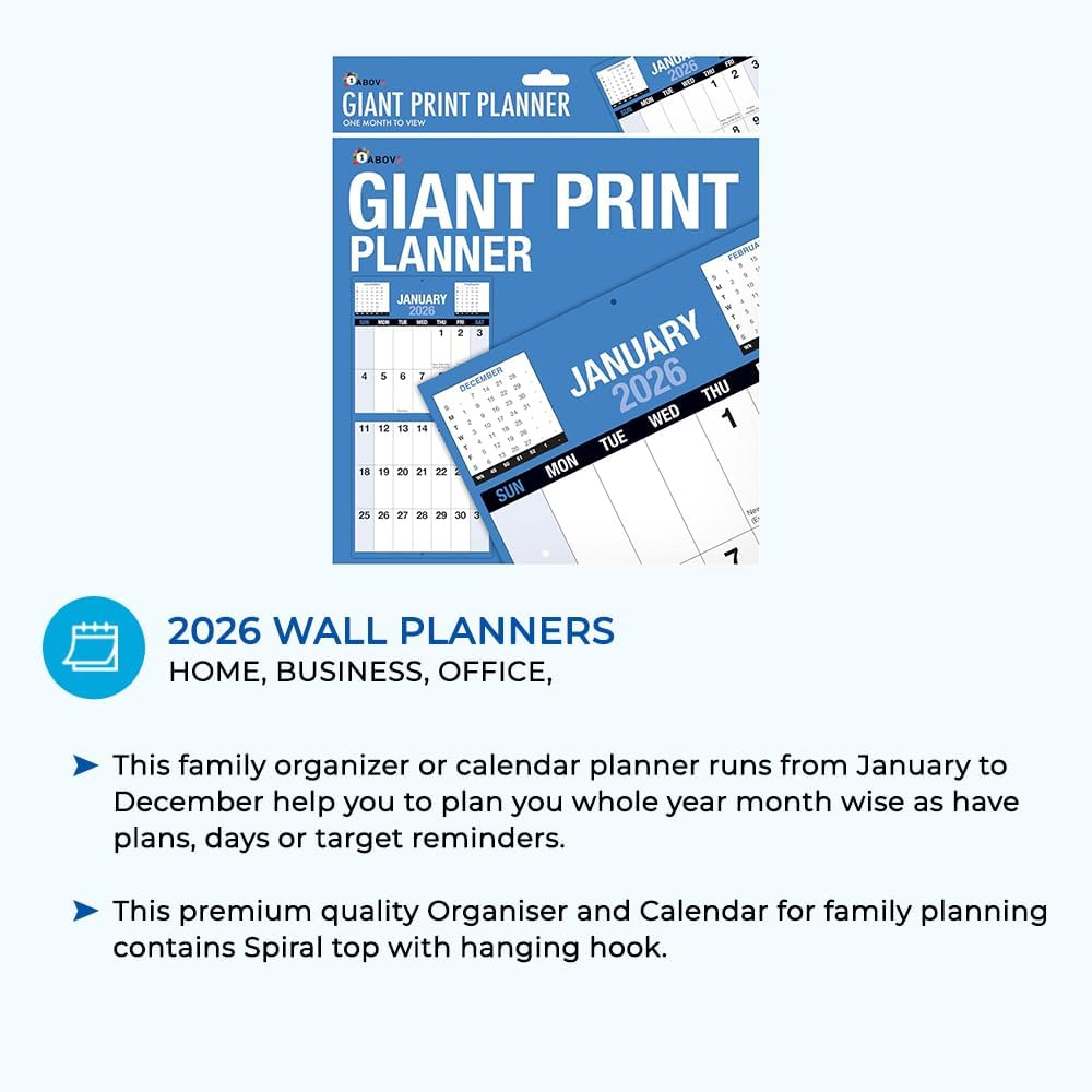 2026 Giant Print Month To View Wall Calendar