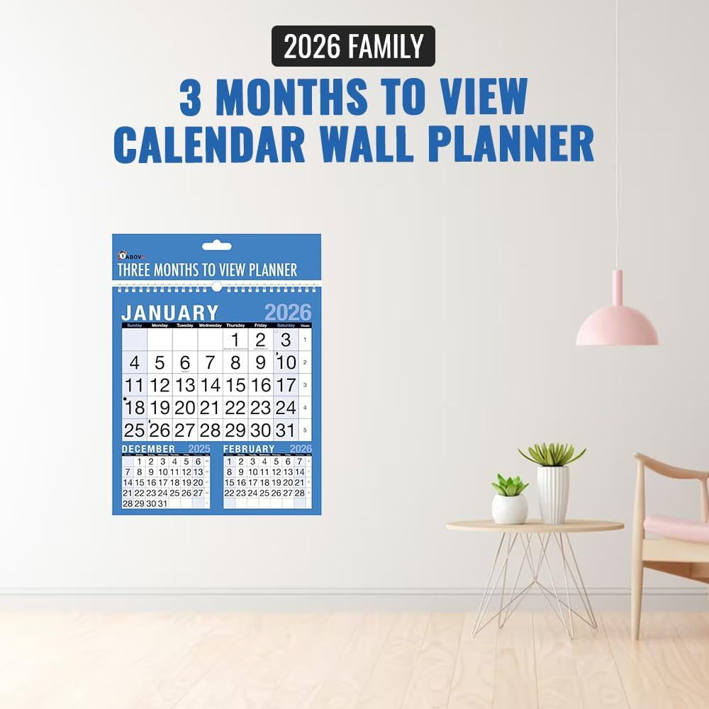 Year 2026 - 3 Month to View Calendar